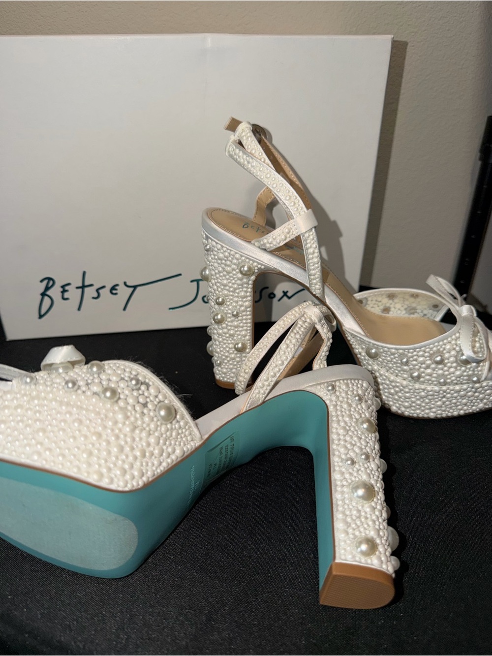 Pearl White Platform Heels by Pearl with Aqua Soles